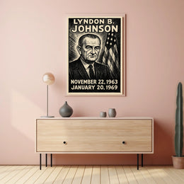 Lyndon B. Johnson 36th President of the United States B & W Comic Sketch Poster