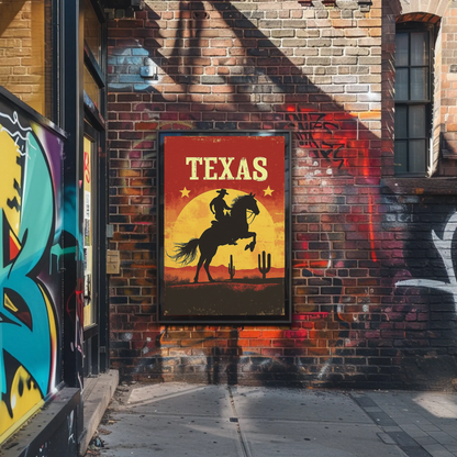 Texas Vintage Poster - Cowboy Sunset