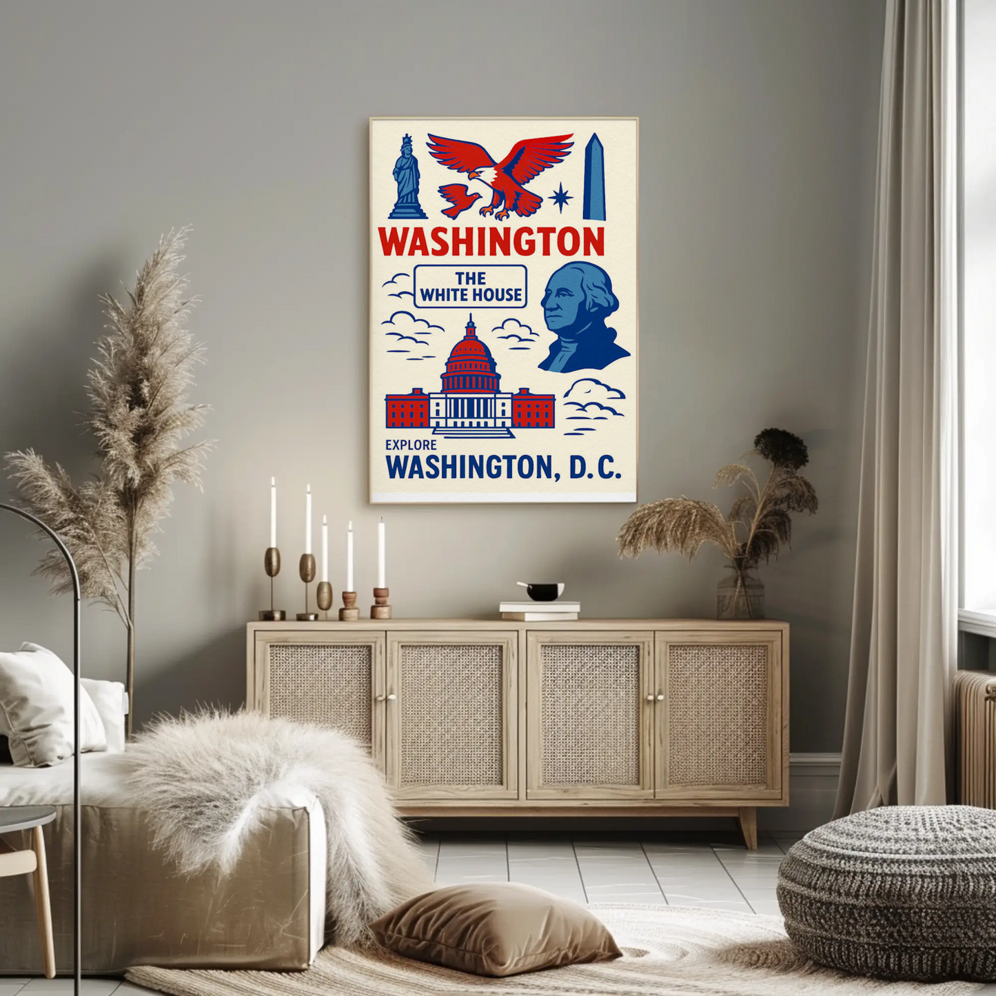 Washington DC Icons White House Capitol Art Travel Poster
