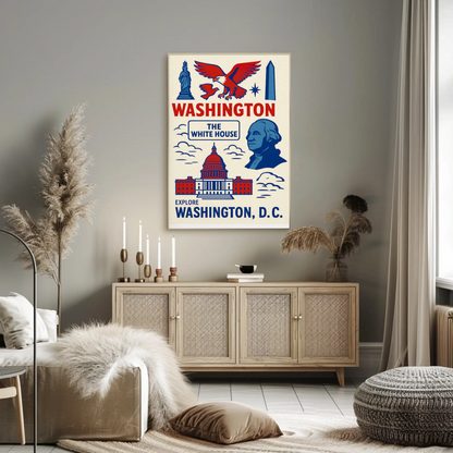 Washington DC Icons White House Capitol Art Travel Poster