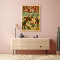 Reindeer Curling at the North Pole Poster