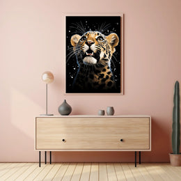 Leopard's Cosmic Wonder: Photorealistic Wildlife Art Poster