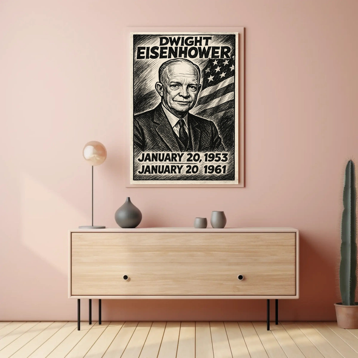 Dwight D. Eisenhower 34th President of the United States B & W Comic Sketch Poster
