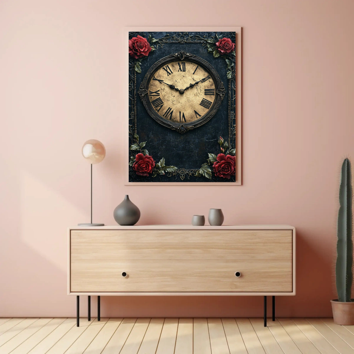Vintage Clock and Roses Victorian Elegance Artistic Poster