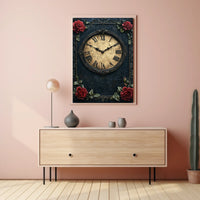 Vintage Clock and Roses Victorian Elegance Artistic Poster