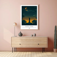 Statue of Liberty Twilight Silhouette Art Poster