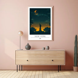 Statue Of Liberty Twilight Silhouette Poster Modern Wall Art
