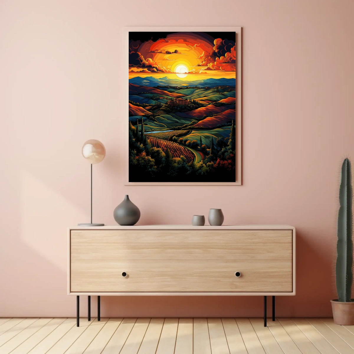 Tuscan Countryside Sunset Scenic Travel Poster