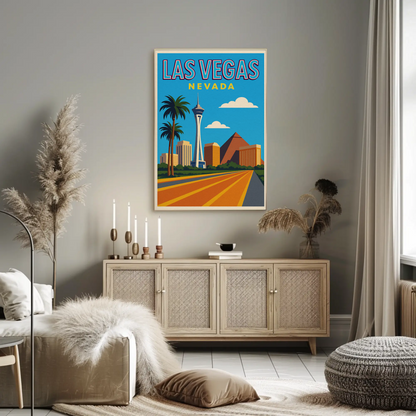Bright Day Las Vegas Nevada Retro Skyline Poster