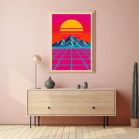 Vibrant Retro Synthwave Landscape Art Poster Futuristic Sci-Fi Poster