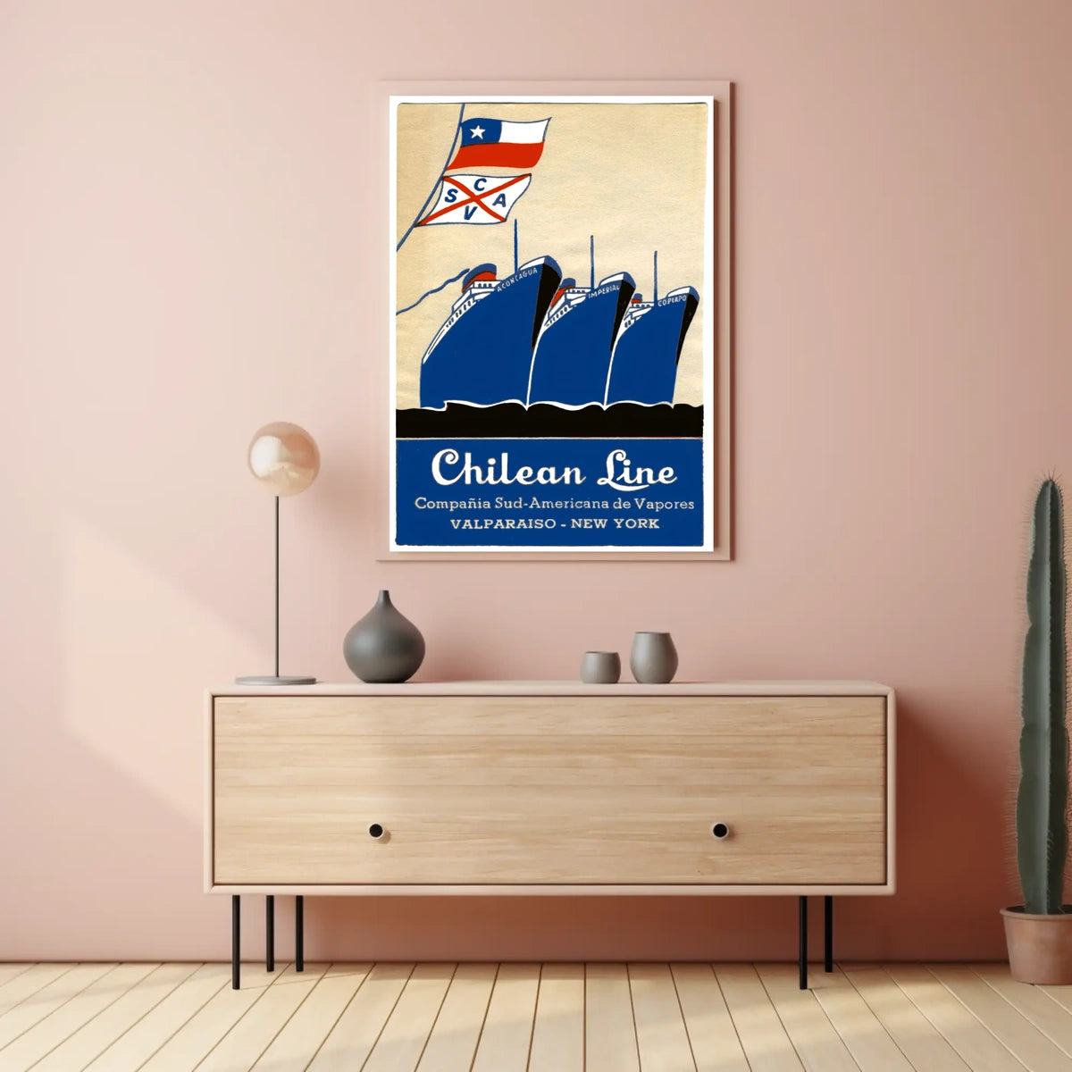 Valparaiso To New York Maritime Poster Vintage Wall Art