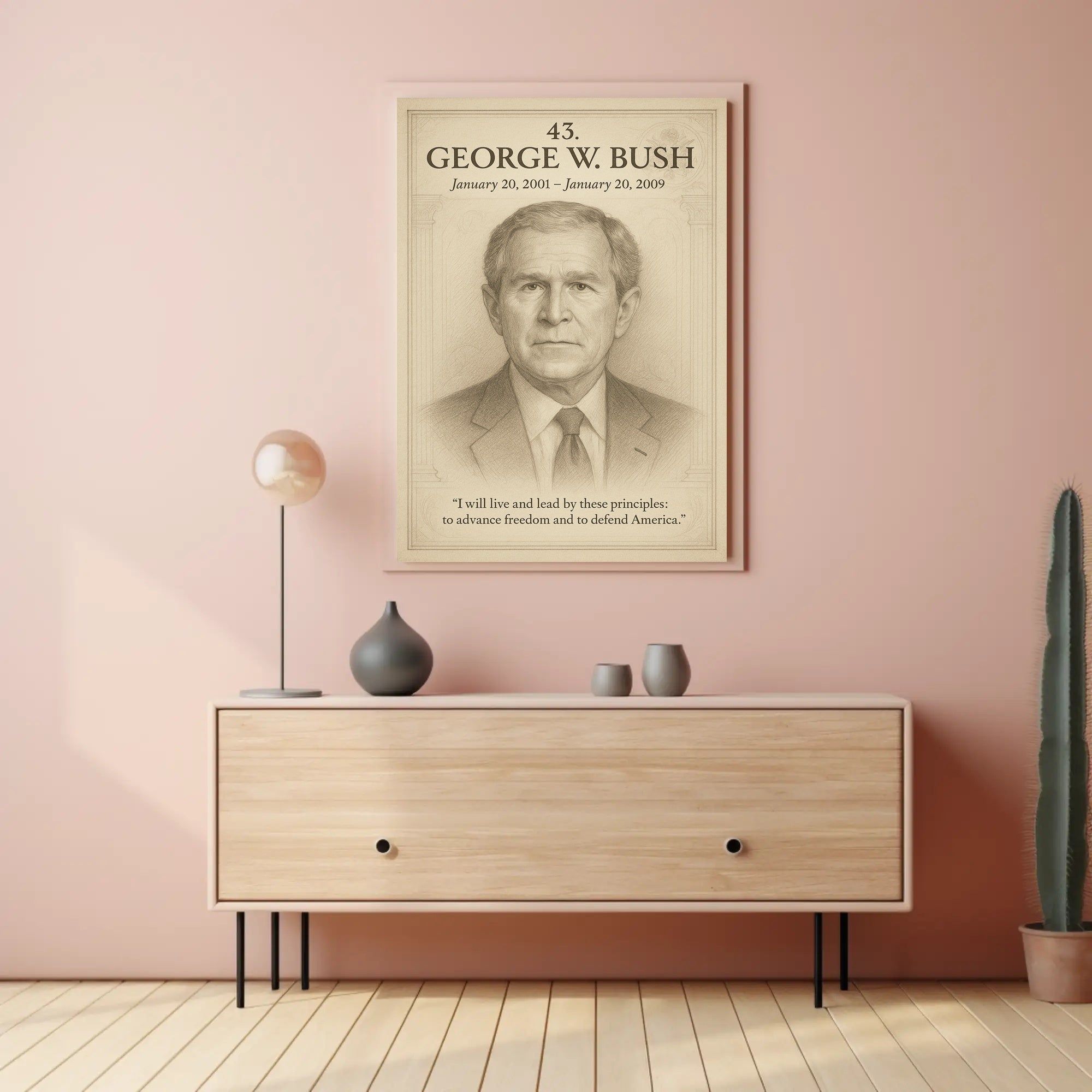 George W. Bush Presidential Portrait Pencil Sketch Poster