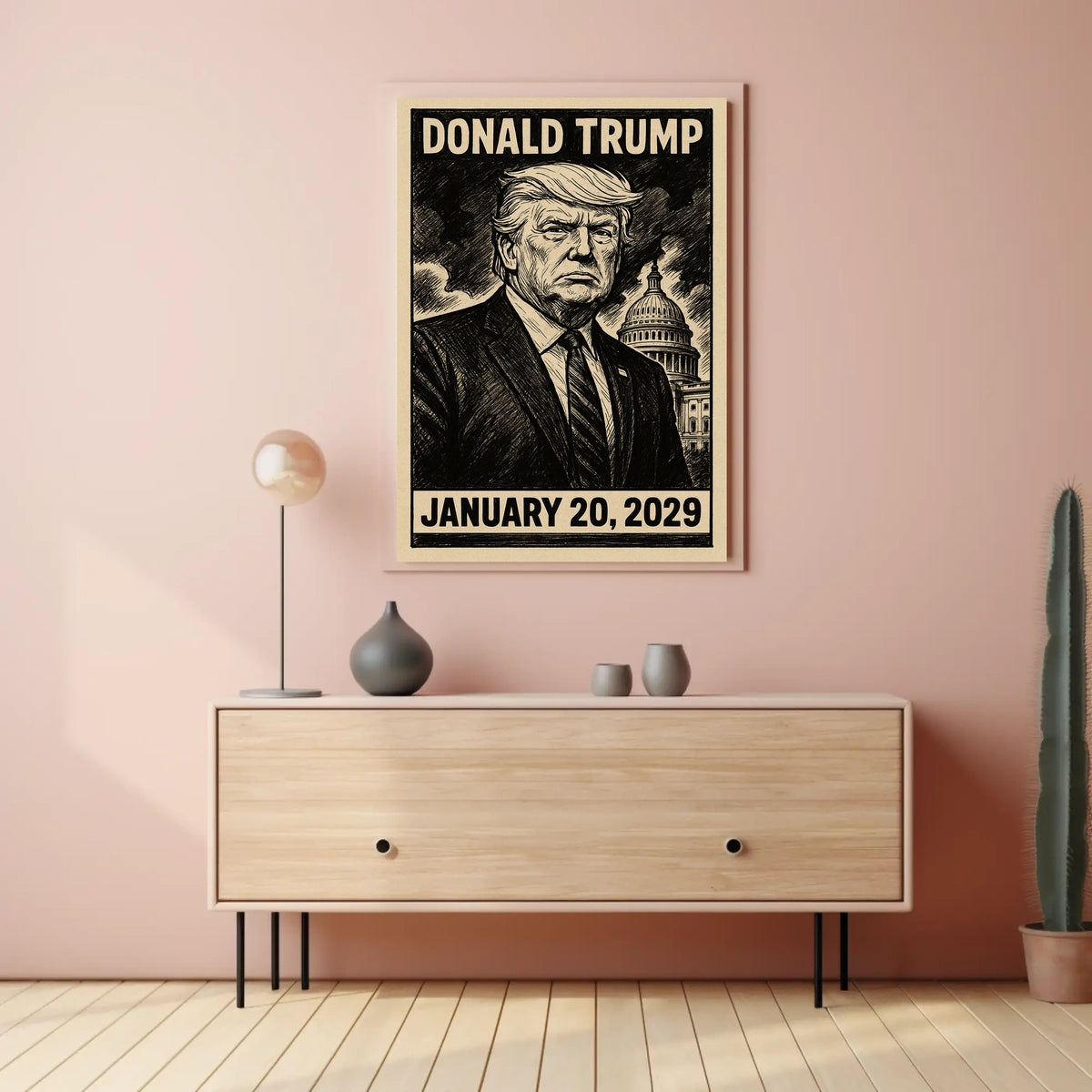 Donald Trump 47th President of the United States B & W Comic Sketch Poster