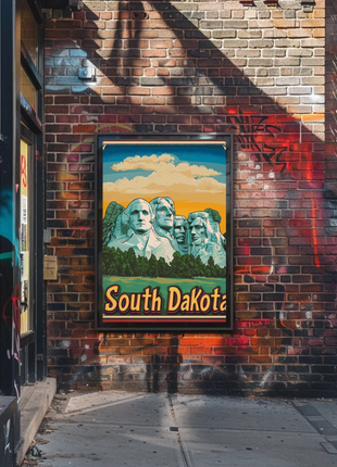 Mount Rushmore Retro Border South Dakota Vintage Travel Poster