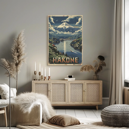 Hakone Japan Sailboat Lake Fuji Peaceful Scene Travel Poster