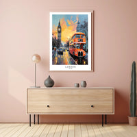 London's Urban Charm: Big Ben & Bus Cityscape Poster PosterGoat