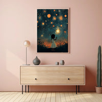 Child Holding Sparkler Under Night Sky Fireworks Poster