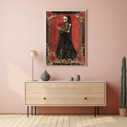 Skeletal Figure Red Roses Cultural or Heritage Poster