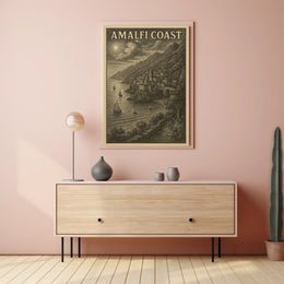 Amalfi Coast Vintage Illustration Poster