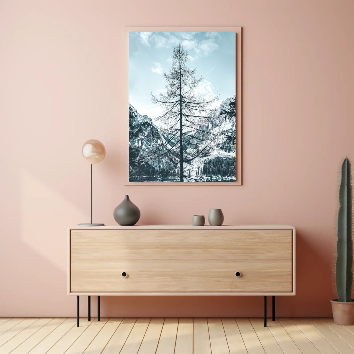 Majestic Winter Tree Against Mountain Landscape Poster