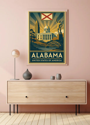 Alabama Heritage Landmarks Art Deco Travel Poster