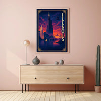 Illinois Skyline at Sunset: Captivating Travel Poster