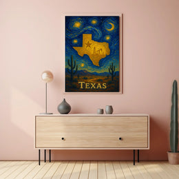 Texas Starry Night: Golden State Abstract or Artistic Poster