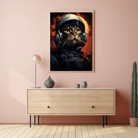 Astronaut Cat in Fiery Space Adventure Poster