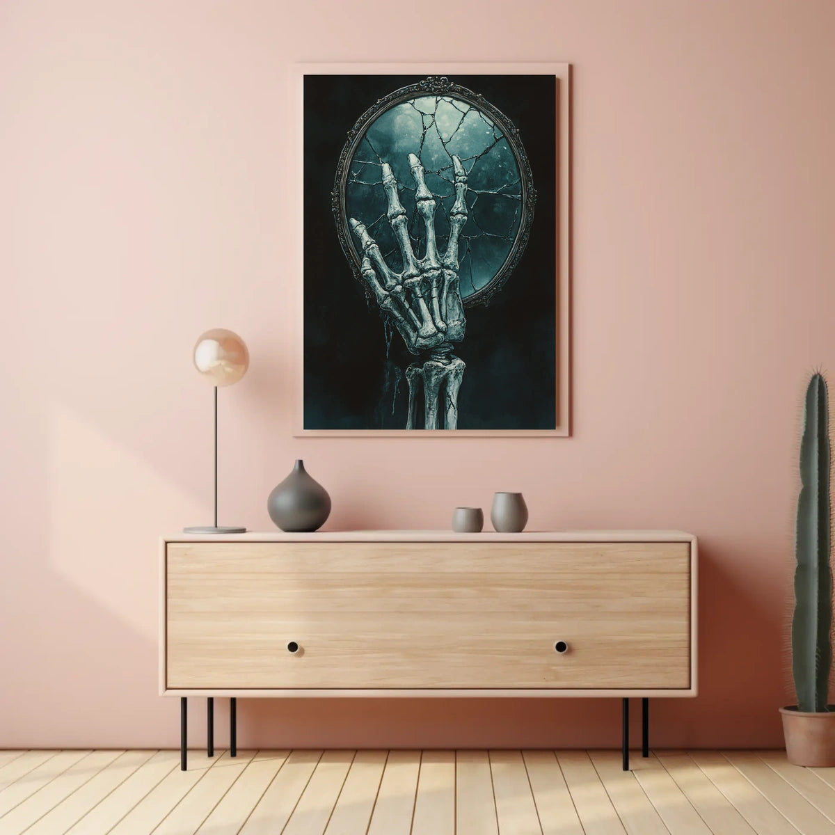 Skeletal Hand Mirror: Abstract, Artistic, or Pop Culture Poster