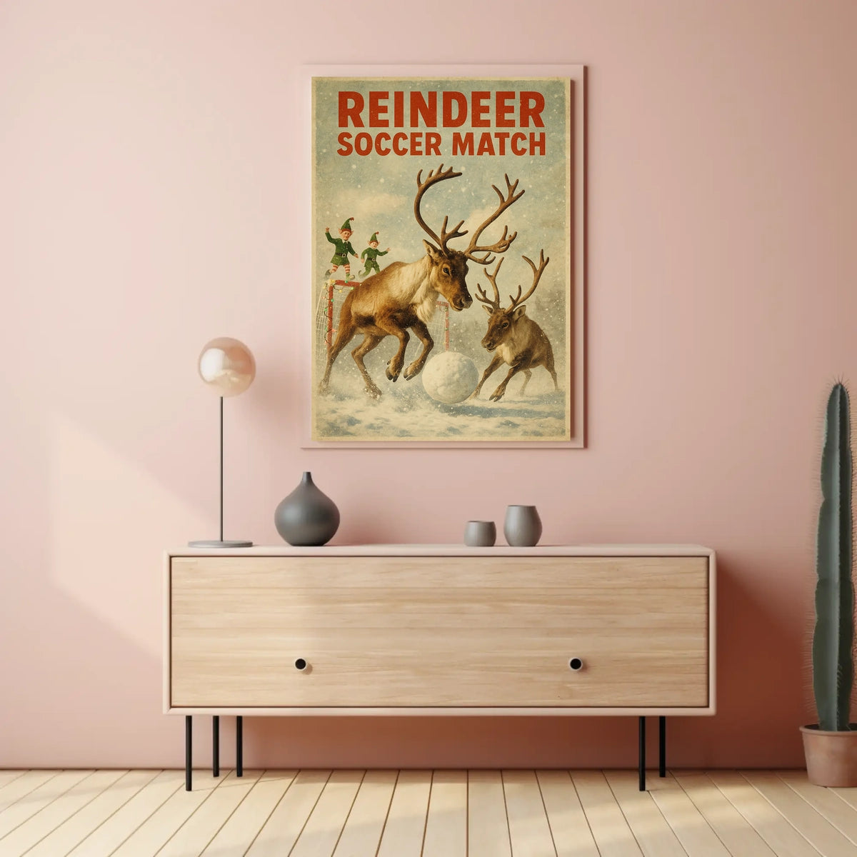 Reindeer Soccer Match Vintage Christmas Poster