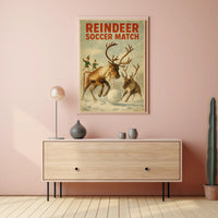 Reindeer Soccer Match Vintage Christmas Poster