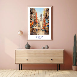 Osaka Rainy Day Vibrant Cityscape Urban or Cityscape Poster PosterGoat