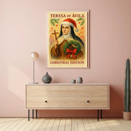 Festive Nun Artistic Poster with Christmas and Religious Elements