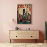 Chicago Skyline Vintage Distressed Urban Cityscape Nostalgic Decor Timeless Heritage Poster