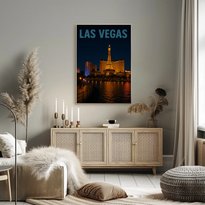 Las Vegas Eiffel Tower Hotel Night Lights Poster