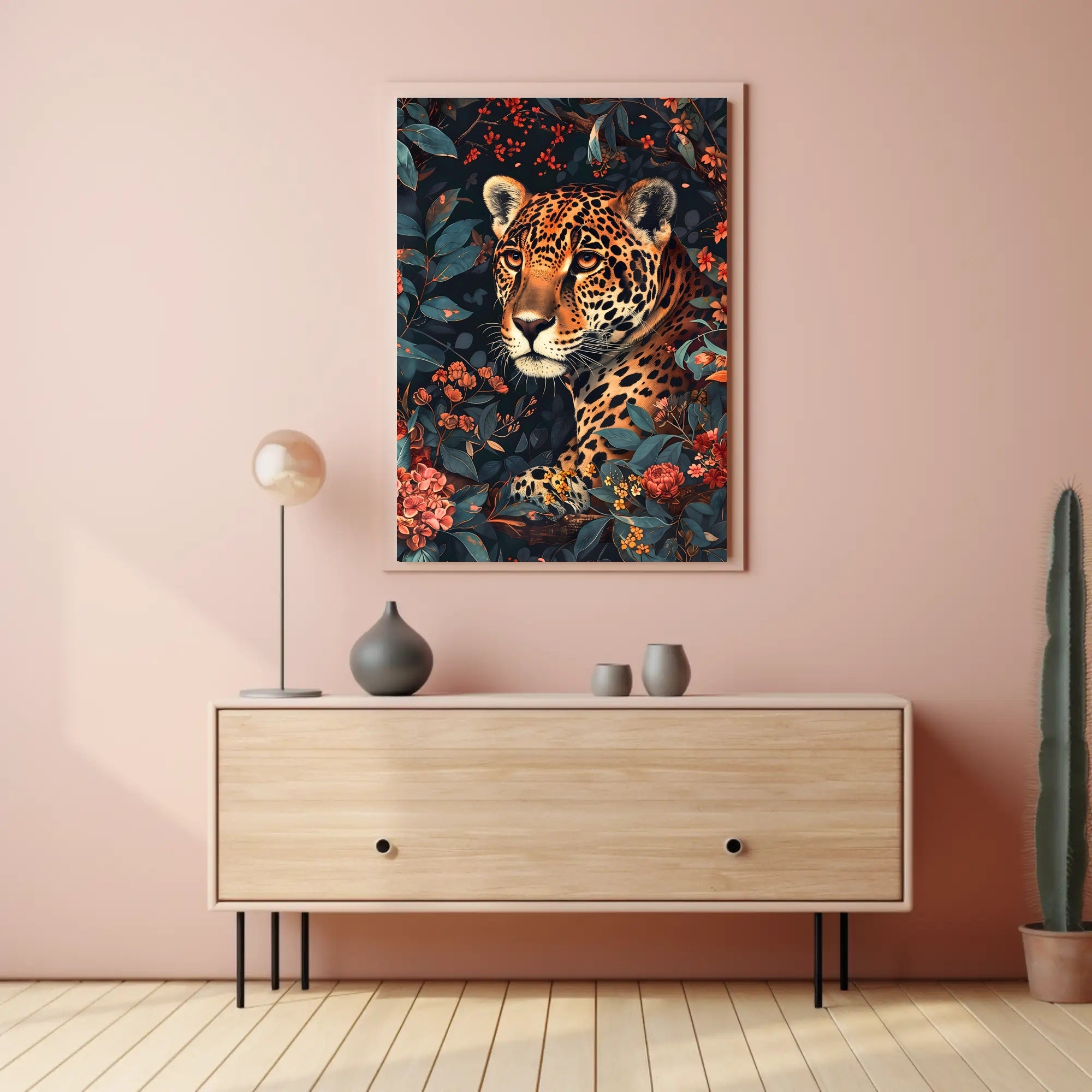 Majestic Jaguar Wall Art in Bloom Print