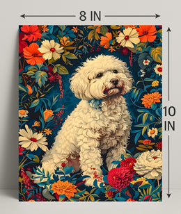 Fluffy Dog in Flower Garden Animal Poster
