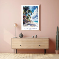 Vibrant Beach Scene in Playa del Carmen Travel Poster PosterGoat