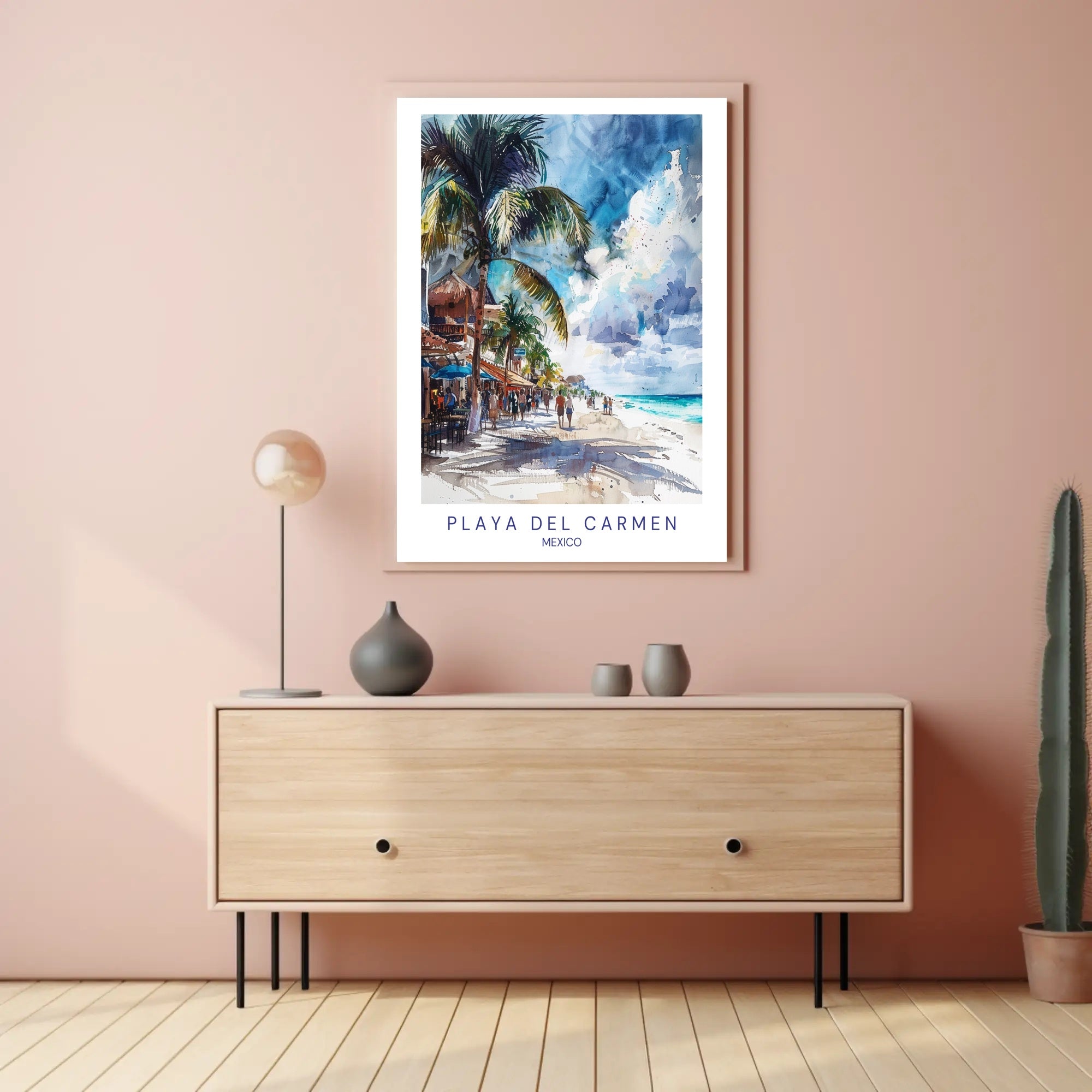 Vibrant Beach Scene in Playa del Carmen Travel Poster PosterGoat