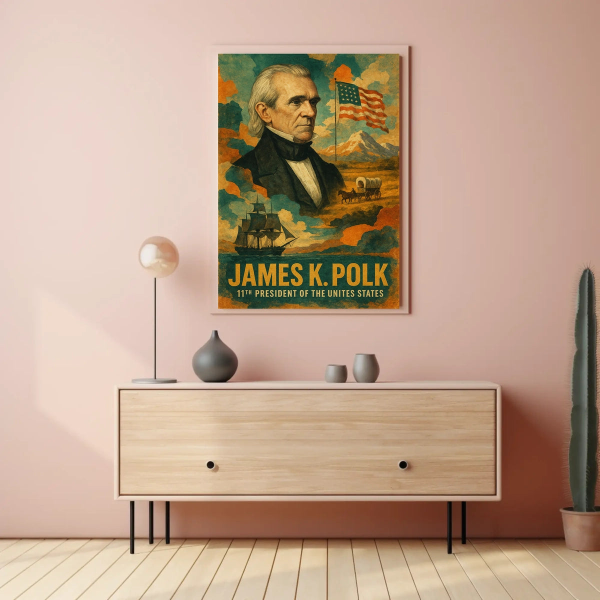 James K. Polk 11th President of the United States Layered Digital Collage Poster