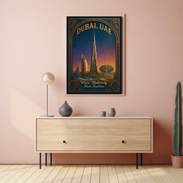Dubai Skyline Vintage Architecture Modernity Poster