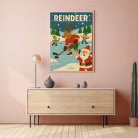Festive Reindeer Ice Hockey Holiday Sports Poster