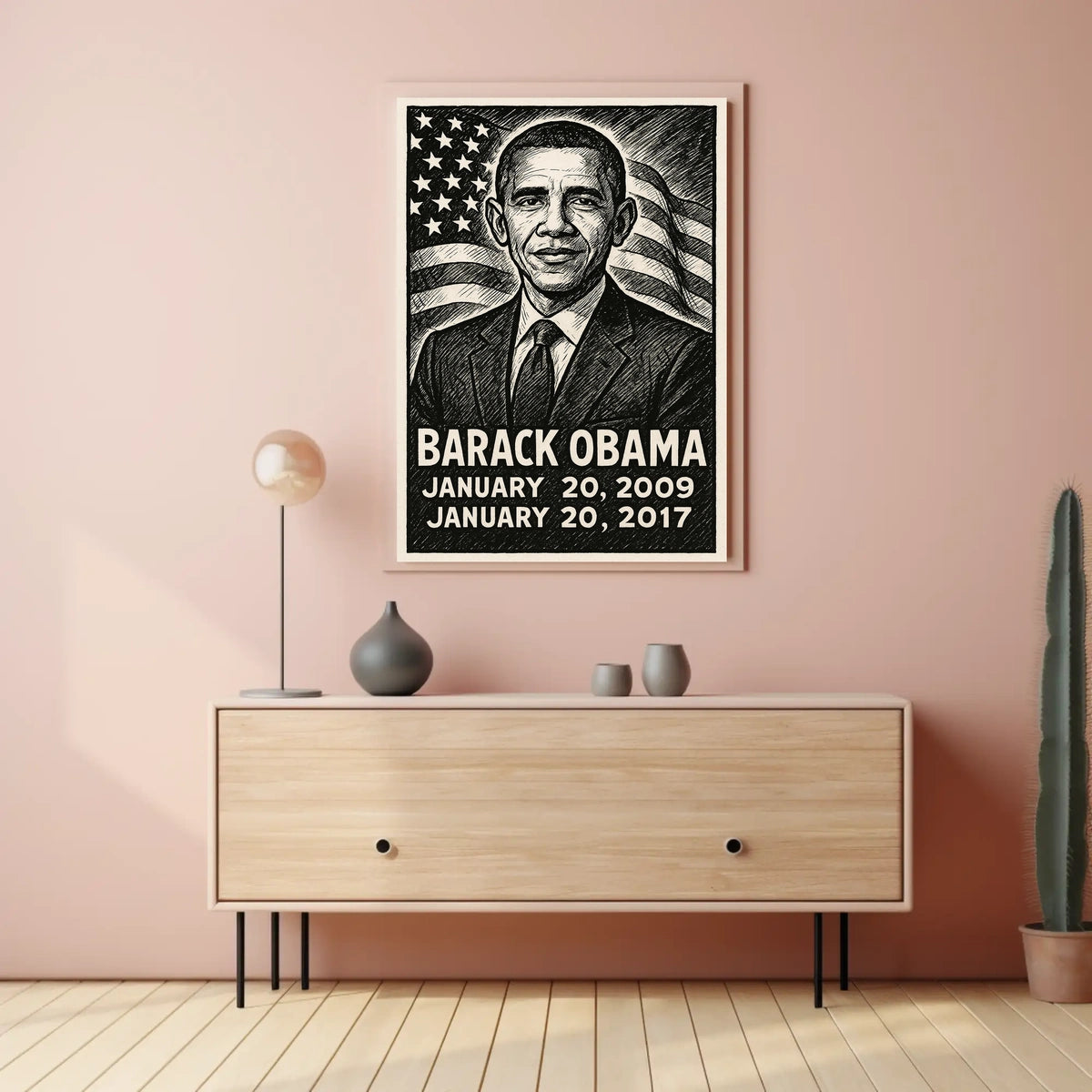 Barack Obama 44th President of the United States B & W Comic Sketch Poster