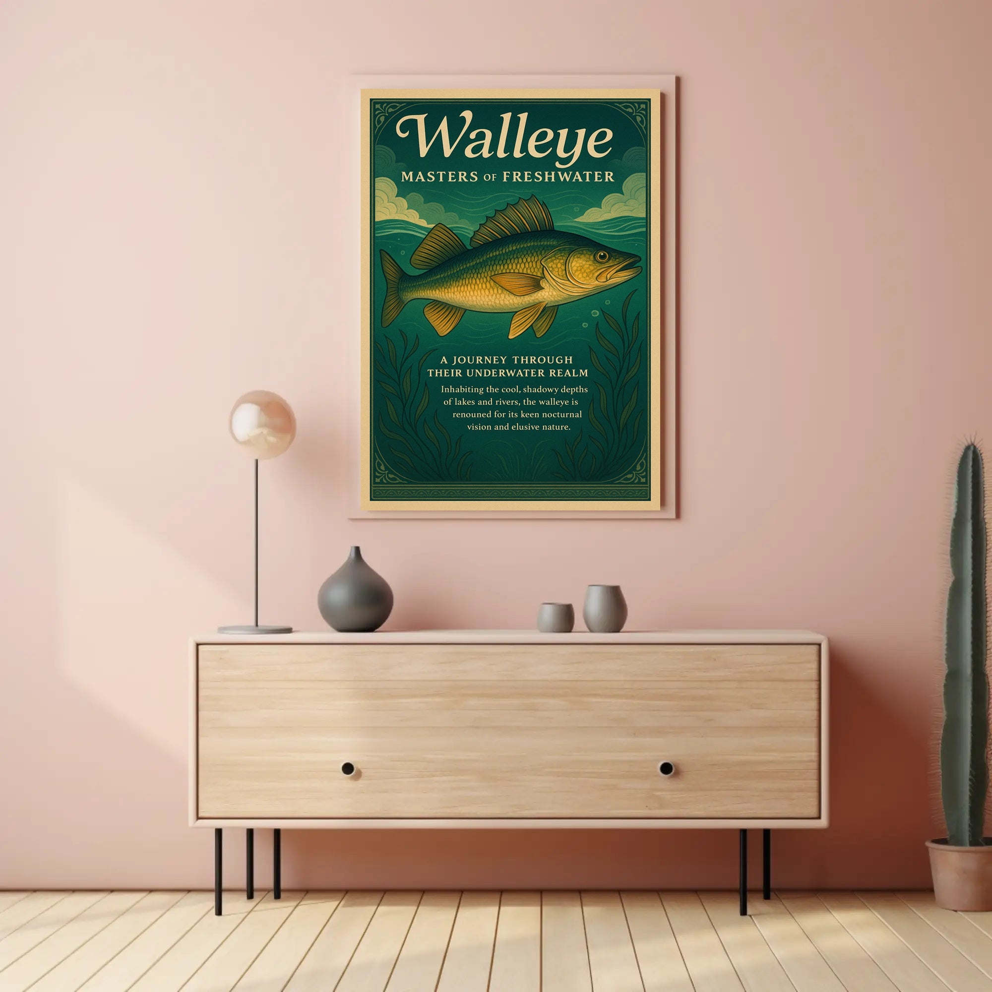 Walleye Fish Illustration: A Master of Freshwater Environments Animal Poster