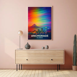 Anchorage Skyline Northern Lights Dreamlike Surreal Poster
