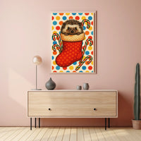 Festive Hedgehog In A Stocking Woodland Animals Holiday Wall Art For Christmas Decor Poster