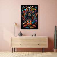 Vibrant Skull Surrealism: Modern Abstract Art Poster