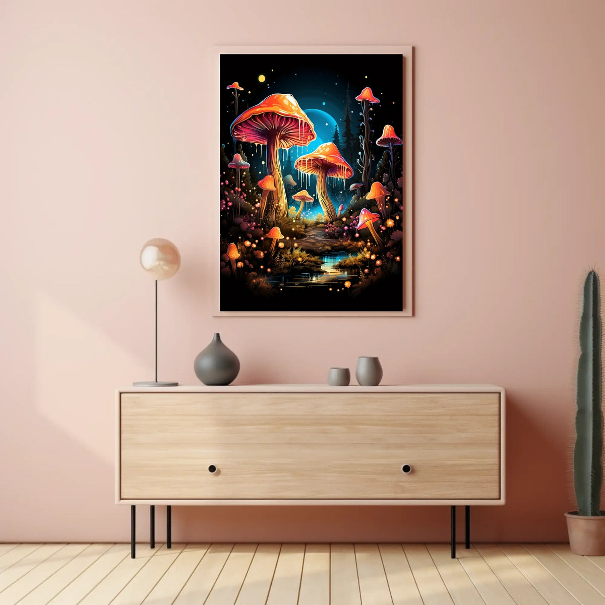 Enchanted Forest Glowing Mushrooms Fantasy Art Poster