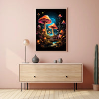 Enchanted Forest Glowing Mushrooms Fantasy Art Poster