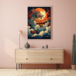 The Majestic Dragon And The Fiery Moon Poster